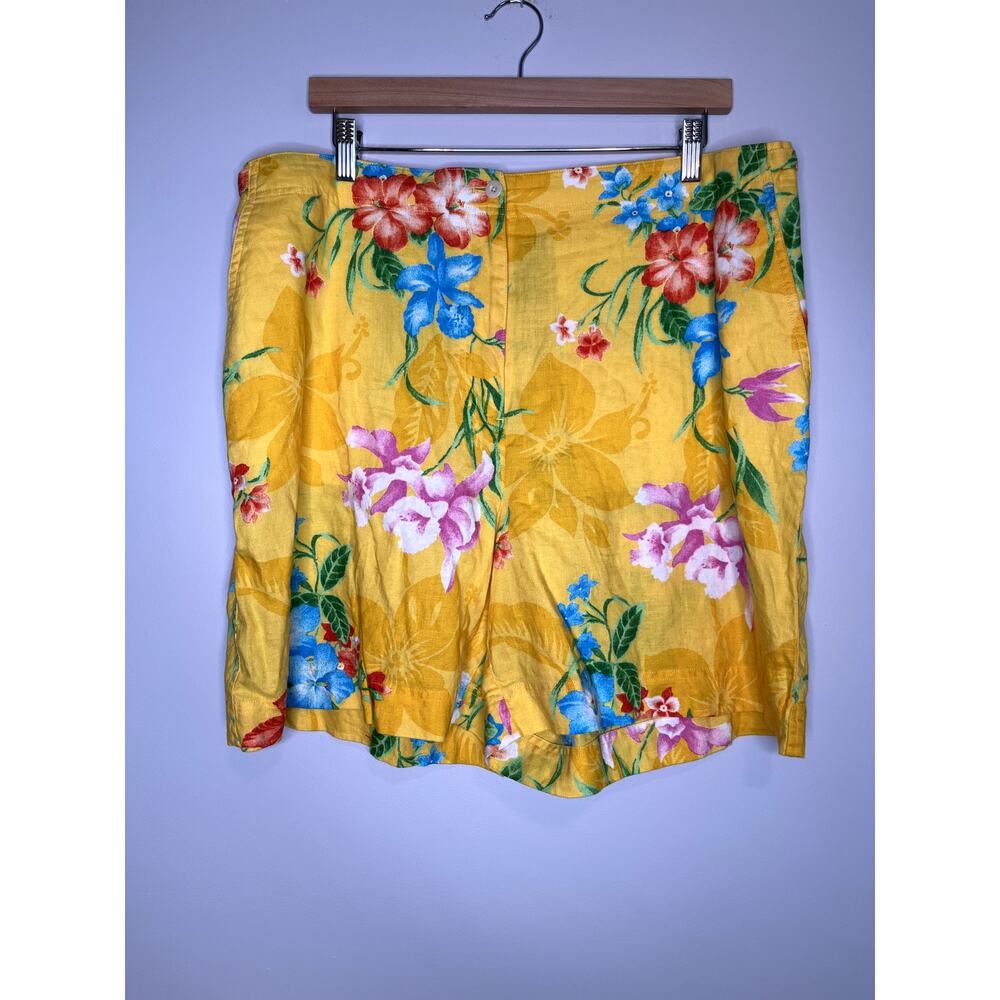 Lauren Ralph Lauren Yellow Maximalist Rainbow Tropical Floral Linen Shorts 16W